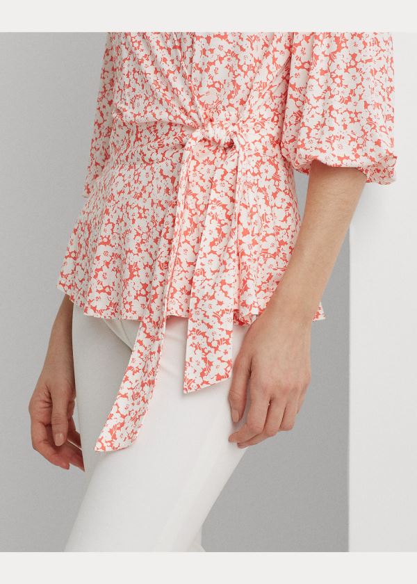 Ralph Lauren Floral Faux-Wrap Jersey Top Červené Viacfarebný | JXqnOFhK