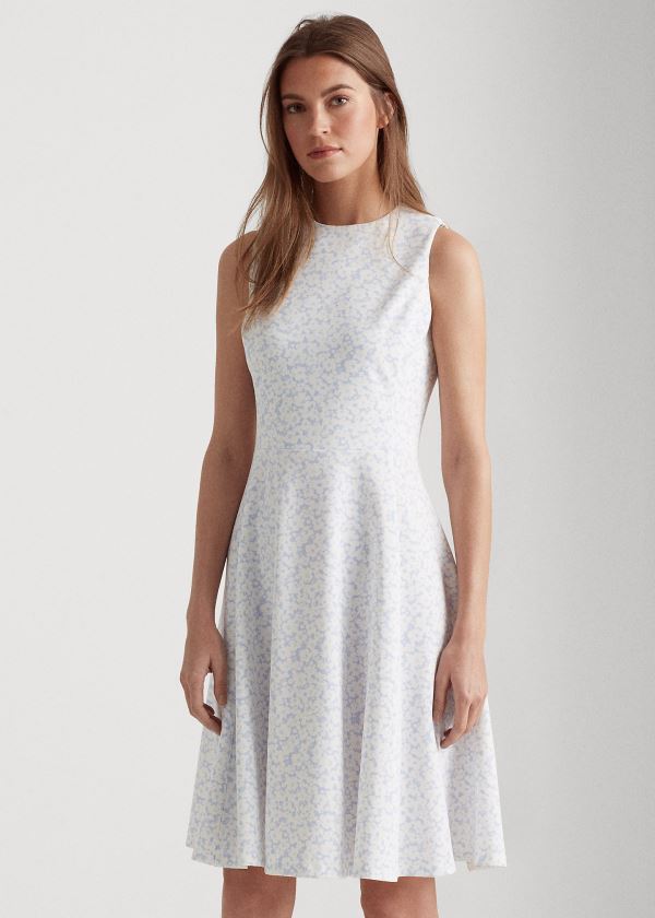 Ralph Lauren Floral Fit-and-Flare Šaty Blankyt Krém | E7lDayvU