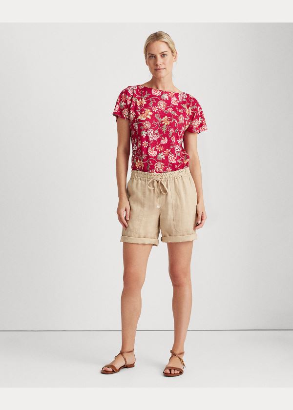 Ralph Lauren Floral Flutter-Sleeve Tee Světle Fuchsie Viacfarebný | hyjGOHjA