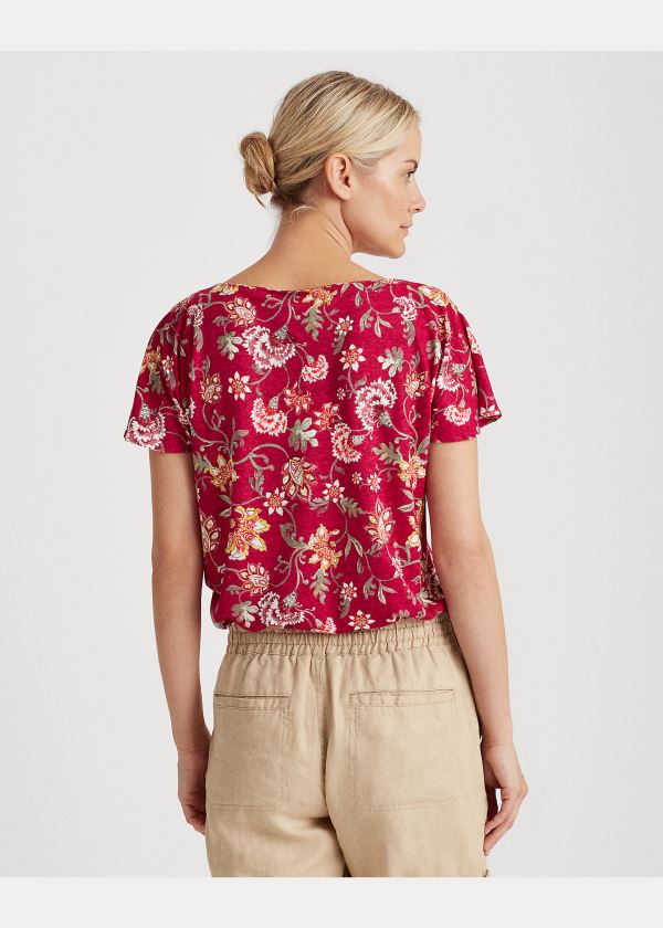 Ralph Lauren Floral Flutter-Sleeve Tee Světle Fuchsie Viacfarebný | hyjGOHjA