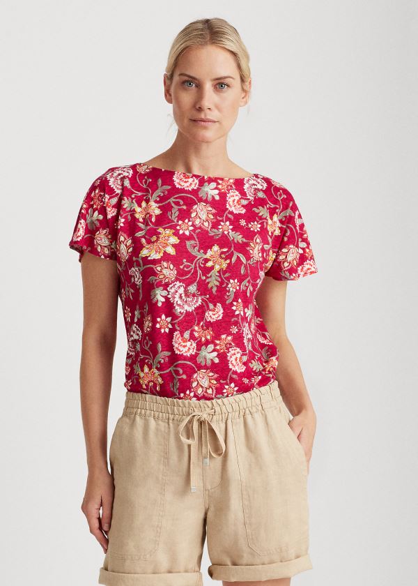 Ralph Lauren Floral Flutter-Sleeve Tee Světle Fuchsie Viacfarebný | hyjGOHjA