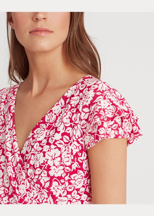 Ralph Lauren Floral Flutter-Sleeve Šaty Červené Krém | EzMQeN0x
