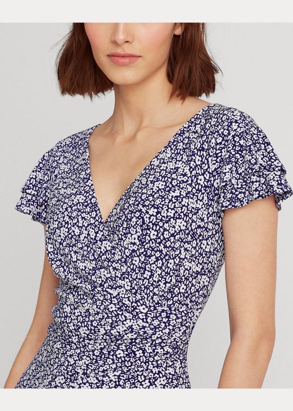 Ralph Lauren Floral Flutter-Sleeve Šaty Blankyt Krém | OL0qlvhc