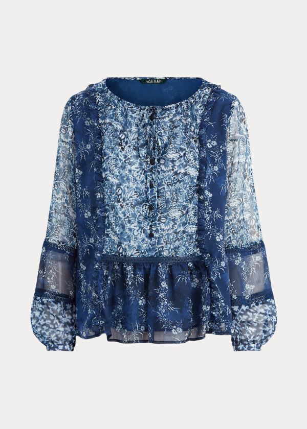 Ralph Lauren Floral Georgette Peplum Top Blankyt Viacfarebný | 4w3fRId3