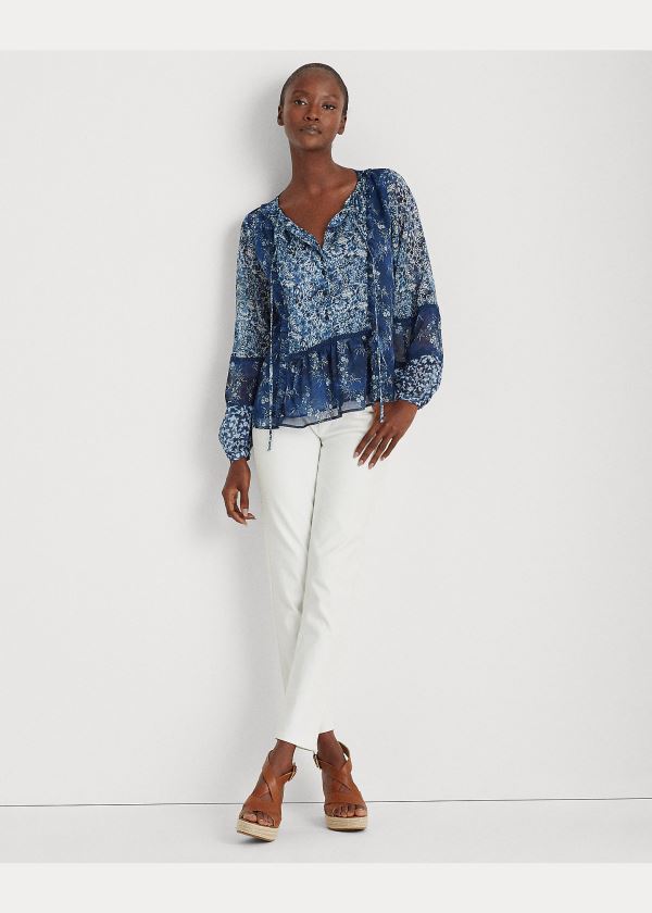 Ralph Lauren Floral Georgette Peplum Top Blankyt Viacfarebný | 4w3fRId3