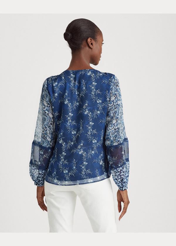 Ralph Lauren Floral Georgette Peplum Top Blankyt Viacfarebný | 4w3fRId3