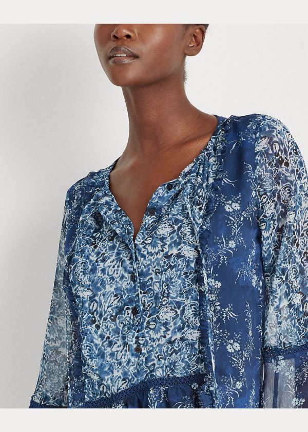Ralph Lauren Floral Georgette Peplum Top Blankyt Viacfarebný | 4w3fRId3