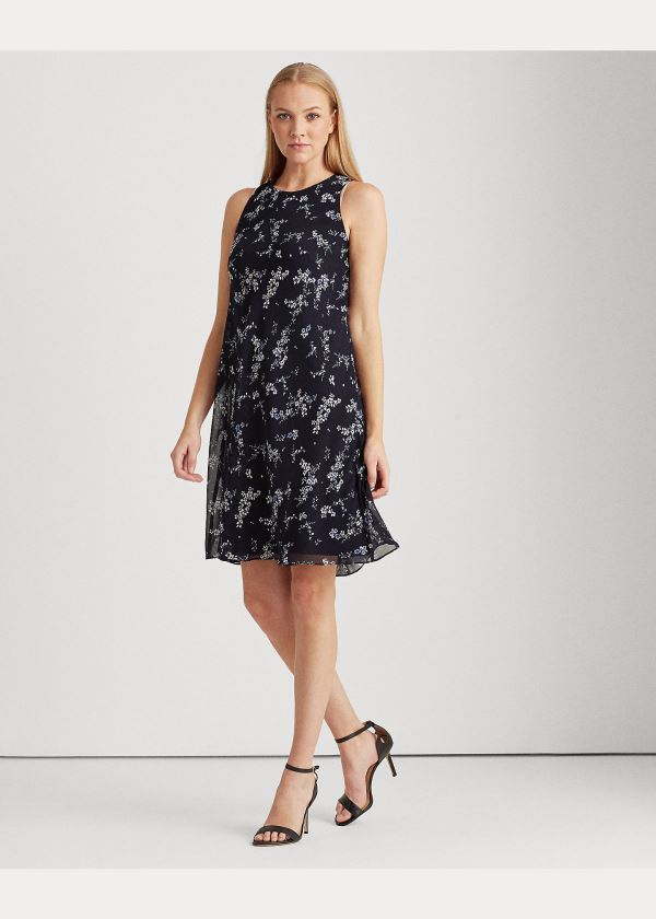Ralph Lauren Floral Georgette Shift Šaty Světle Tmavě Blankyt Blankyt Viacfarebný | h8cCtnSh