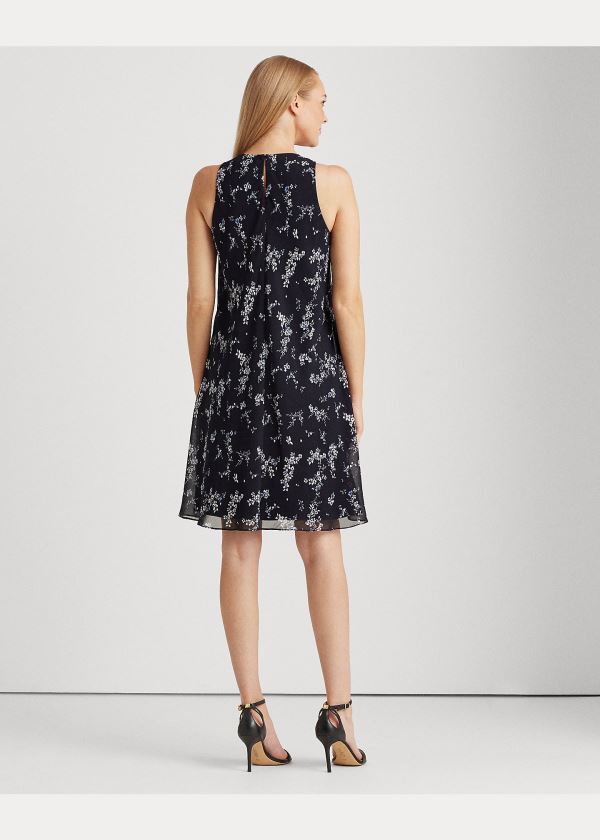 Ralph Lauren Floral Georgette Shift Šaty Světle Tmavě Blankyt Blankyt Viacfarebný | h8cCtnSh