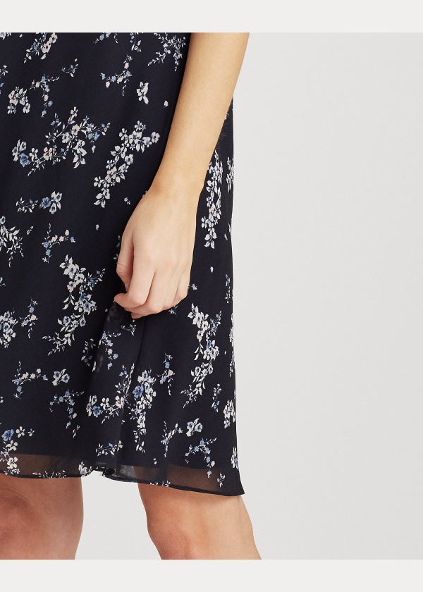 Ralph Lauren Floral Georgette Shift Šaty Světle Tmavě Blankyt Blankyt Viacfarebný | h8cCtnSh