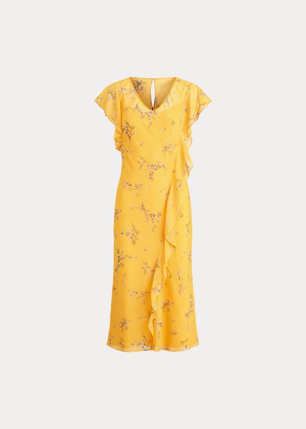 Ralph Lauren Floral Georgette Šaty Žluté Šedé Viacfarebný | 1XzONdoz