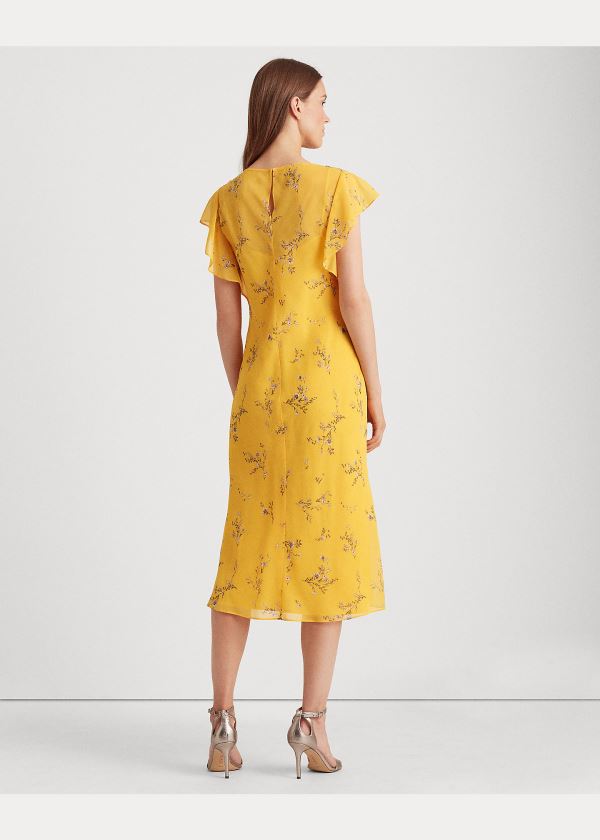 Ralph Lauren Floral Georgette Šaty Žluté Šedé Viacfarebný | 1XzONdoz