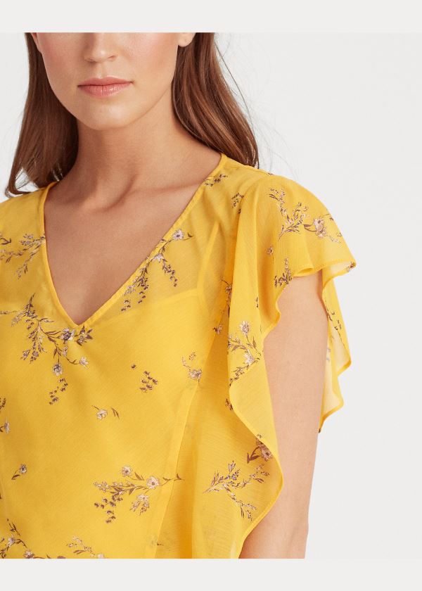 Ralph Lauren Floral Georgette Šaty Žluté Šedé Viacfarebný | 1XzONdoz