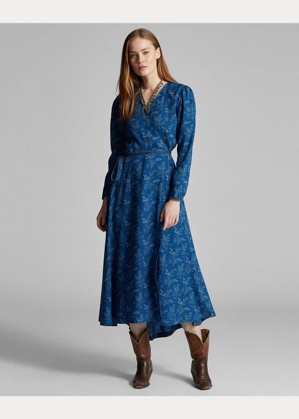 Ralph Lauren Floral Indigo Wrap Šaty Indigo Viacfarebný | iaZbpxXF