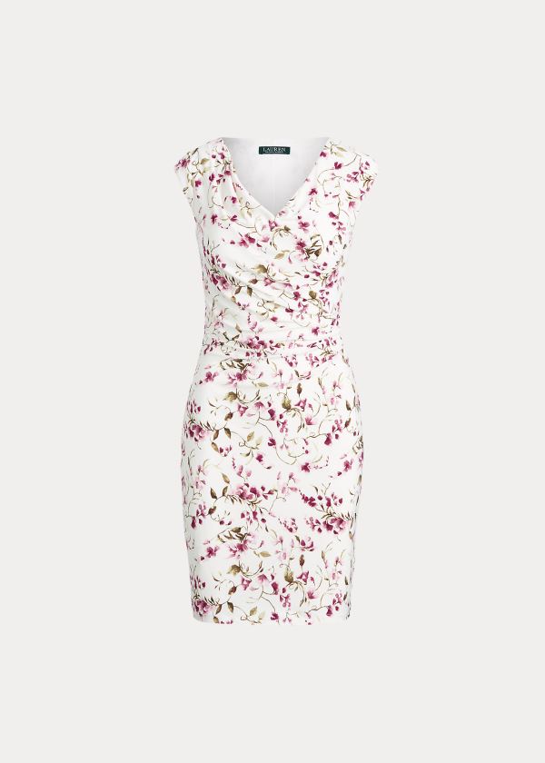 Ralph Lauren Floral Jersey Surplice Šaty Krém Růžové Viacfarebný | CjkICb8Q