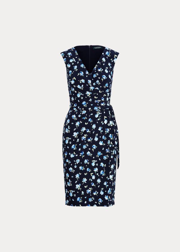 Ralph Lauren Floral Jersey Wrap-Style Šaty Tmavě Blankyt Blankyt Viacfarebný | EFIR3Ets