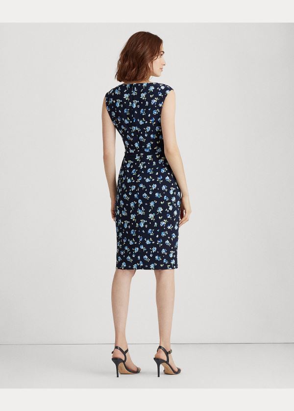 Ralph Lauren Floral Jersey Wrap-Style Šaty Tmavě Blankyt Blankyt Viacfarebný | EFIR3Ets