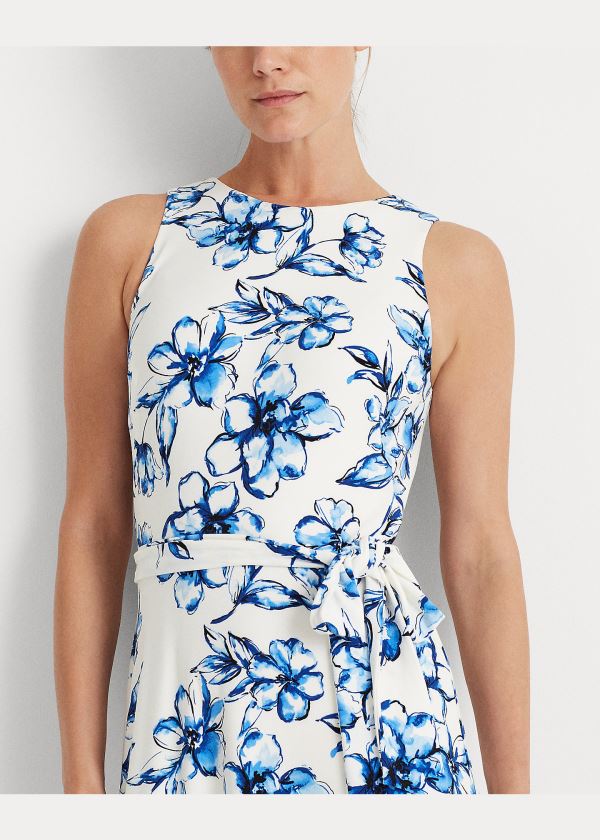 Ralph Lauren Floral Jersey Šaty Krém Blankyt Viacfarebný | 1hxGHcFc