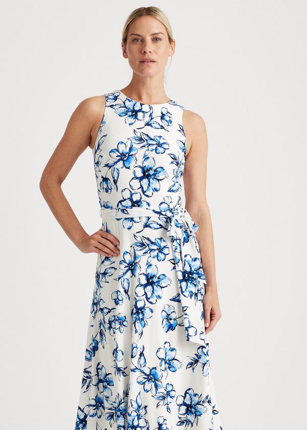 Ralph Lauren Floral Jersey Šaty Krém Blankyt Viacfarebný | 1hxGHcFc
