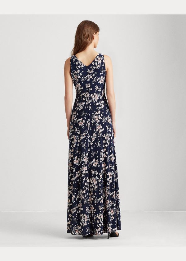 Ralph Lauren Floral Jersey Šaty Tmavě Blankyt Viacfarebný | lyKykQlA