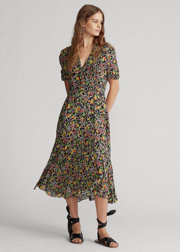 Ralph Lauren Floral Krátké-Sleeve Šaty Viacfarebný | TpKbUJ1X