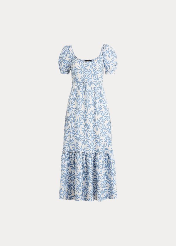 Ralph Lauren Floral Linen Šaty Blankyt | qEd1sJGN