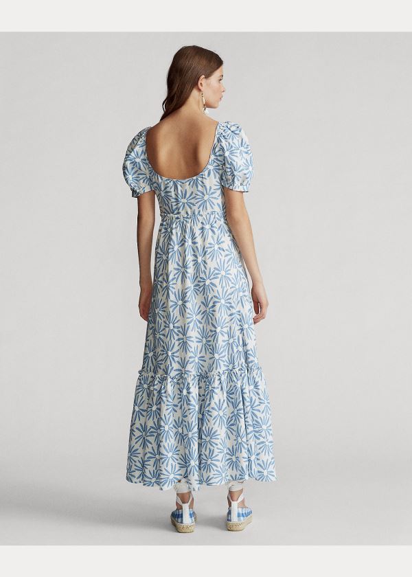 Ralph Lauren Floral Linen Šaty Blankyt | qEd1sJGN