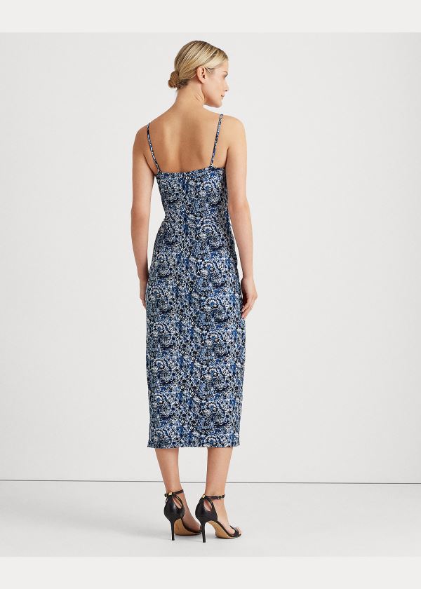 Ralph Lauren Floral Midi Jersey Šaty Světle Tmavě Blankyt Blankyt Viacfarebný | Ayyu8SXo