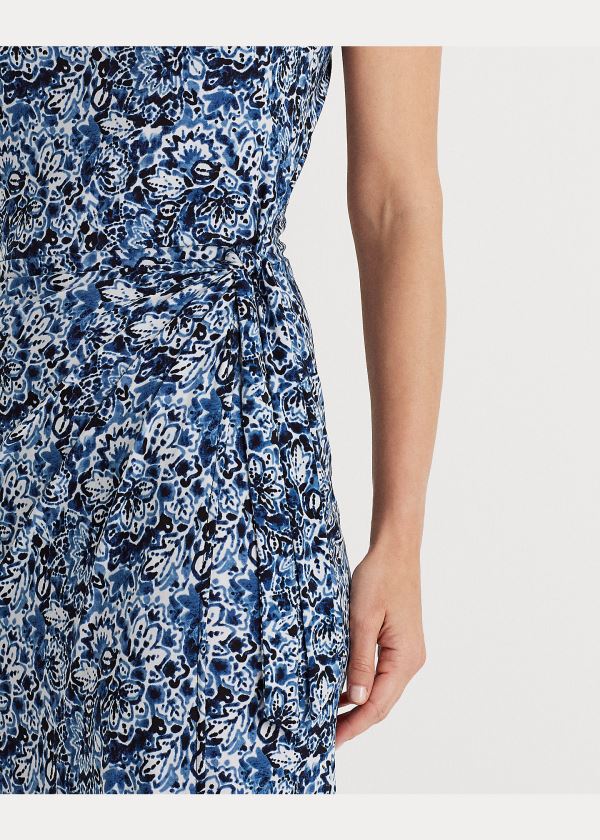 Ralph Lauren Floral Midi Jersey Šaty Světle Tmavě Blankyt Blankyt Viacfarebný | Ayyu8SXo