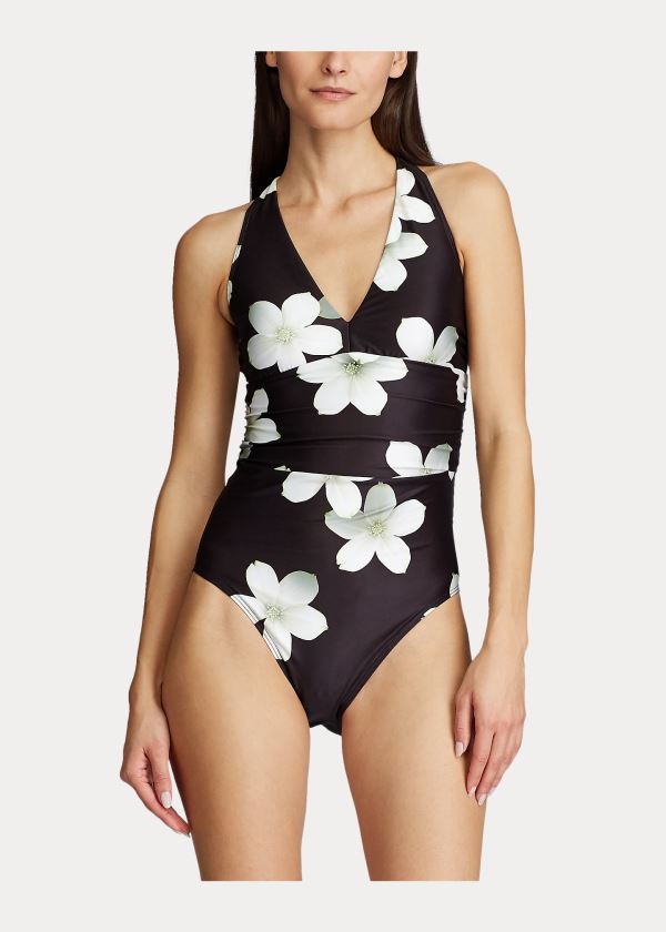 Ralph Lauren Floral Plunge One-Piece Černé Bílé | HVsN553l
