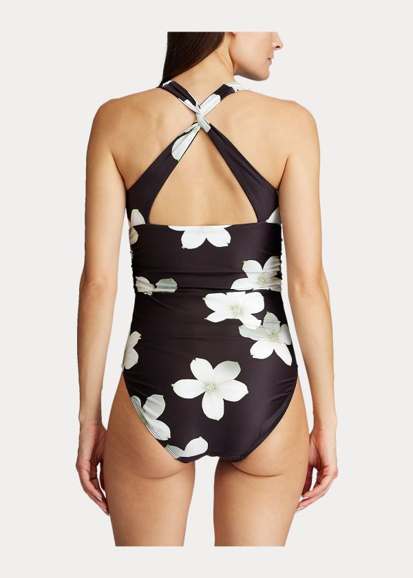 Ralph Lauren Floral Plunge One-Piece Černé Bílé | HVsN553l