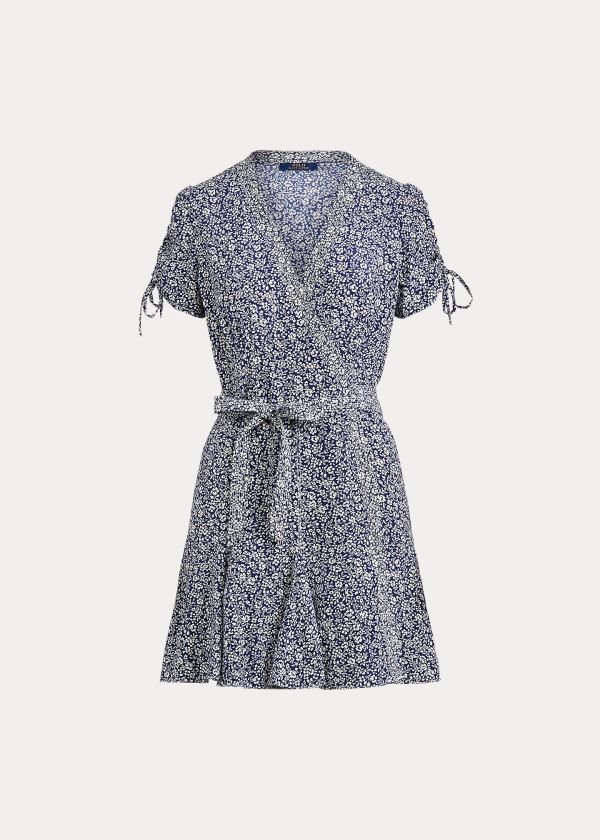 Ralph Lauren Floral-Print Wrap Šaty Tmavě Blankyt Viacfarebný | tC4WAHyY