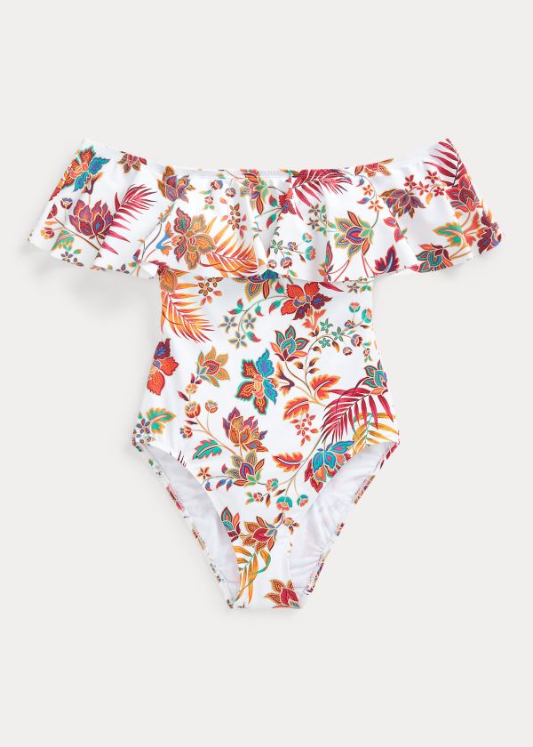 Ralph Lauren Floral Ruffle-Trim One-Piece Viacfarebný | Hj3YpYjv