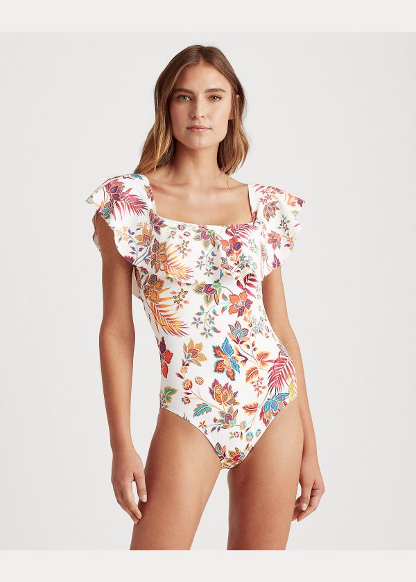 Ralph Lauren Floral Ruffle-Trim One-Piece Viacfarebný | Hj3YpYjv
