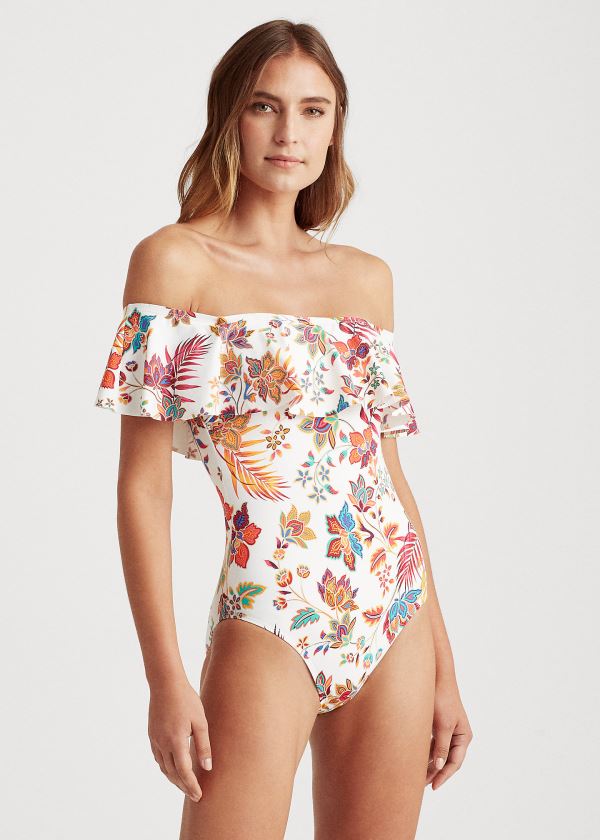 Ralph Lauren Floral Ruffle-Trim One-Piece Viacfarebný | Hj3YpYjv