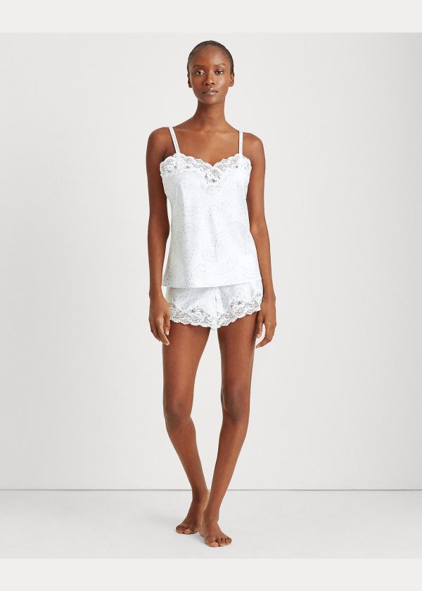 Ralph Lauren Floral Satin Pajama Krátké Set Bílé | oTzlMgZr