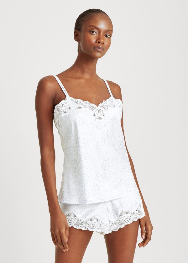 Ralph Lauren Floral Satin Pajama Krátké Set Bílé | oTzlMgZr