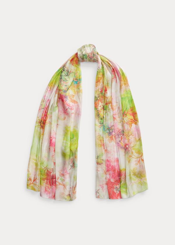 Ralph Lauren Floral Satin Scarf Růžové Zelene Viacfarebný | gUCm9alb