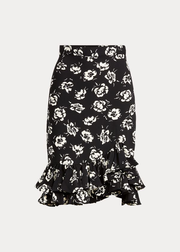 Ralph Lauren Flounce-Hem Satin Skirt Černé Bílé | 5wYlmcPh