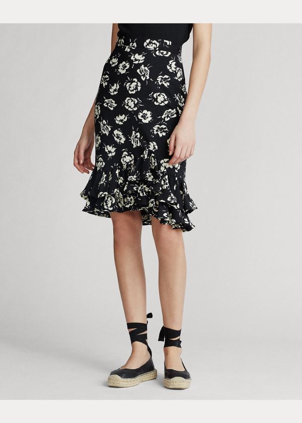 Ralph Lauren Flounce-Hem Satin Skirt Černé Bílé | 5wYlmcPh