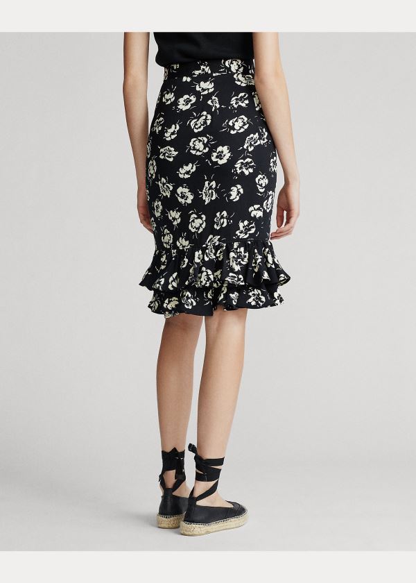 Ralph Lauren Flounce-Hem Satin Skirt Černé Bílé | 5wYlmcPh