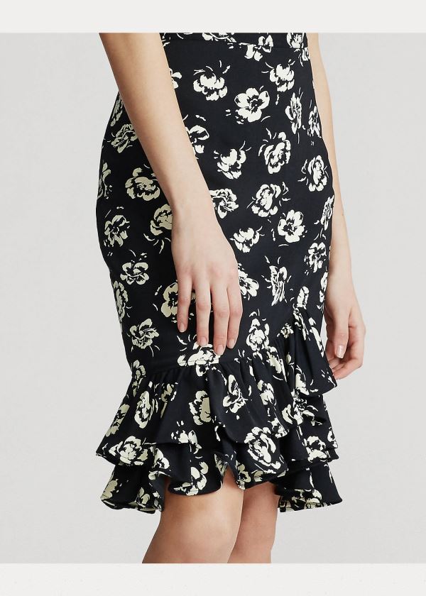Ralph Lauren Flounce-Hem Satin Skirt Černé Bílé | 5wYlmcPh