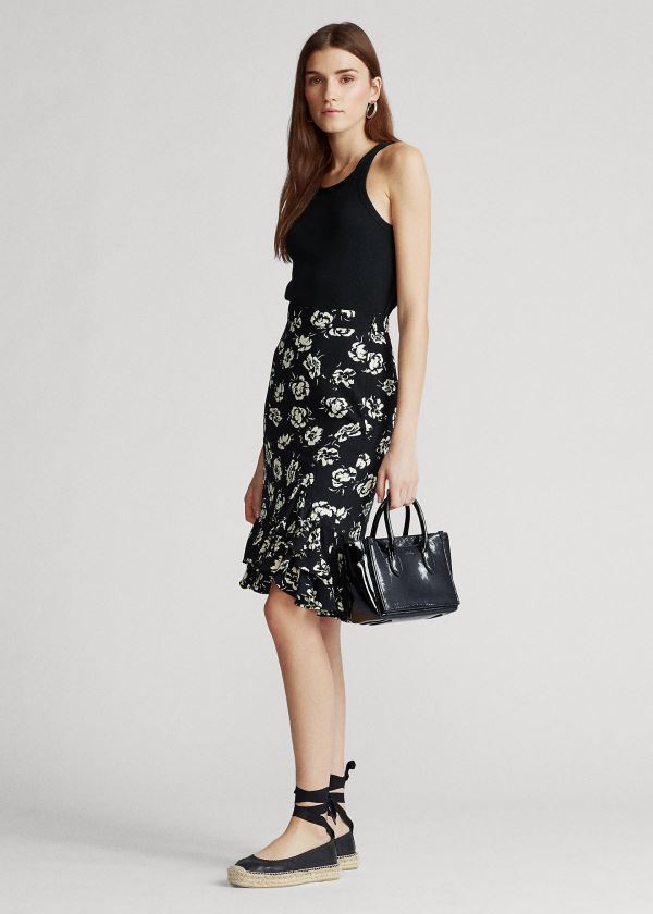 Ralph Lauren Flounce-Hem Satin Skirt Černé Bílé | 5wYlmcPh