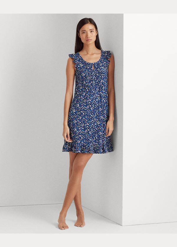 Ralph Lauren Flutter-Sleeve Nightgown Tmavě Blankyt Viacfarebný | pvIyvCsT
