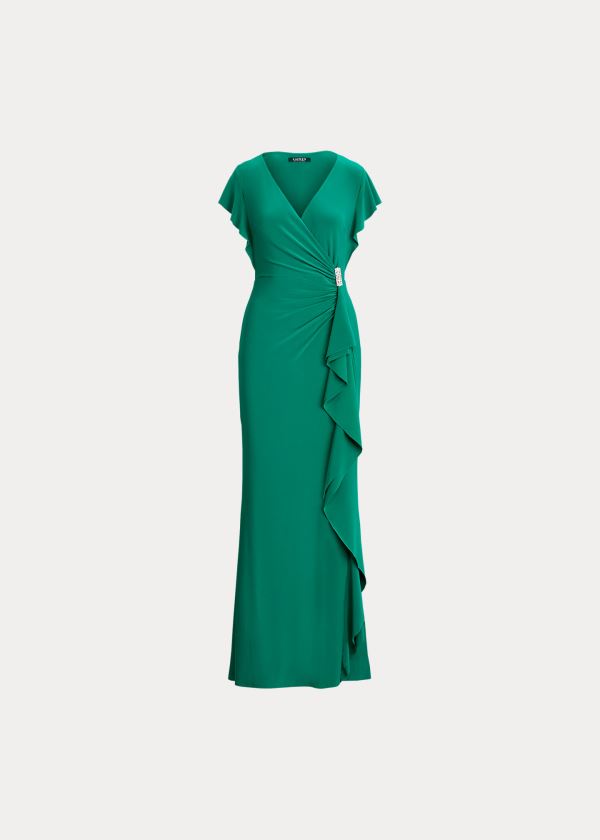 Ralph Lauren Flutter-Sleeve Surplice Šaty Zelene | 7lHdG4hl