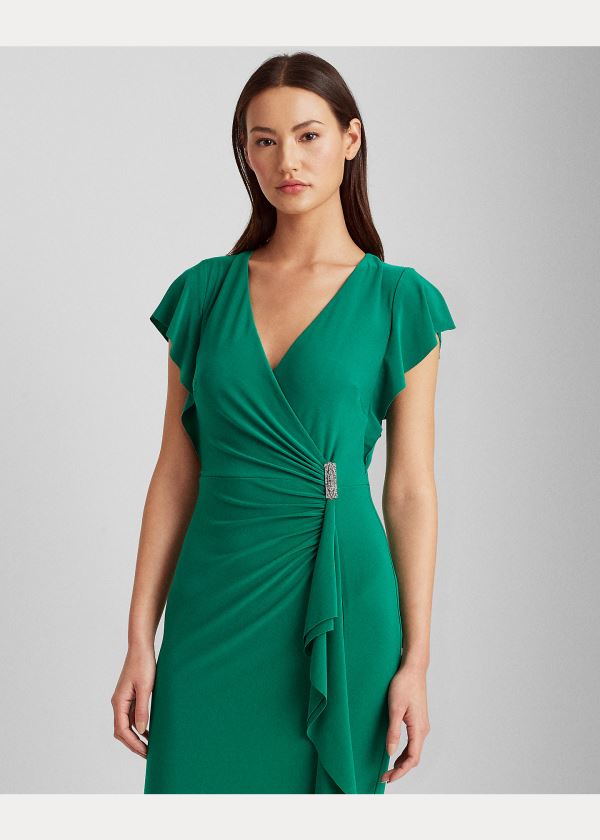 Ralph Lauren Flutter-Sleeve Surplice Šaty Zelene | 7lHdG4hl