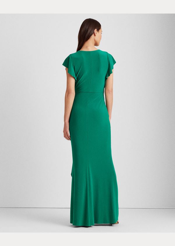 Ralph Lauren Flutter-Sleeve Surplice Šaty Zelene | 7lHdG4hl