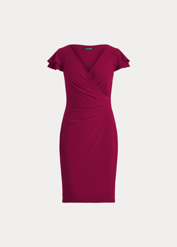 Ralph Lauren Flutter-Sleeve Surplice Šaty Vínové | UeCGLFT8