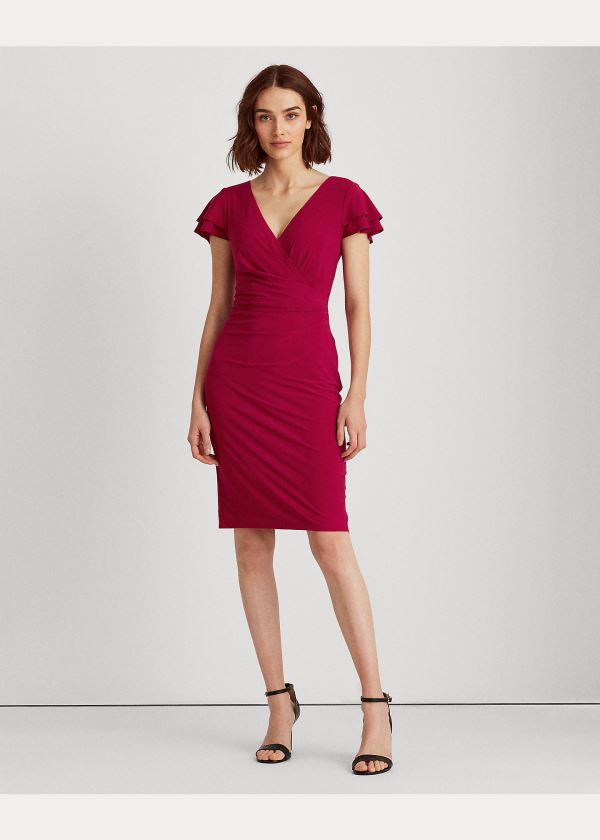 Ralph Lauren Flutter-Sleeve Surplice Šaty Vínové | UeCGLFT8