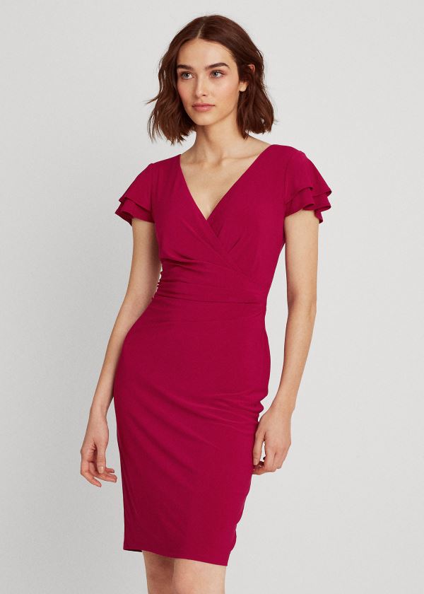 Ralph Lauren Flutter-Sleeve Surplice Šaty Vínové | UeCGLFT8